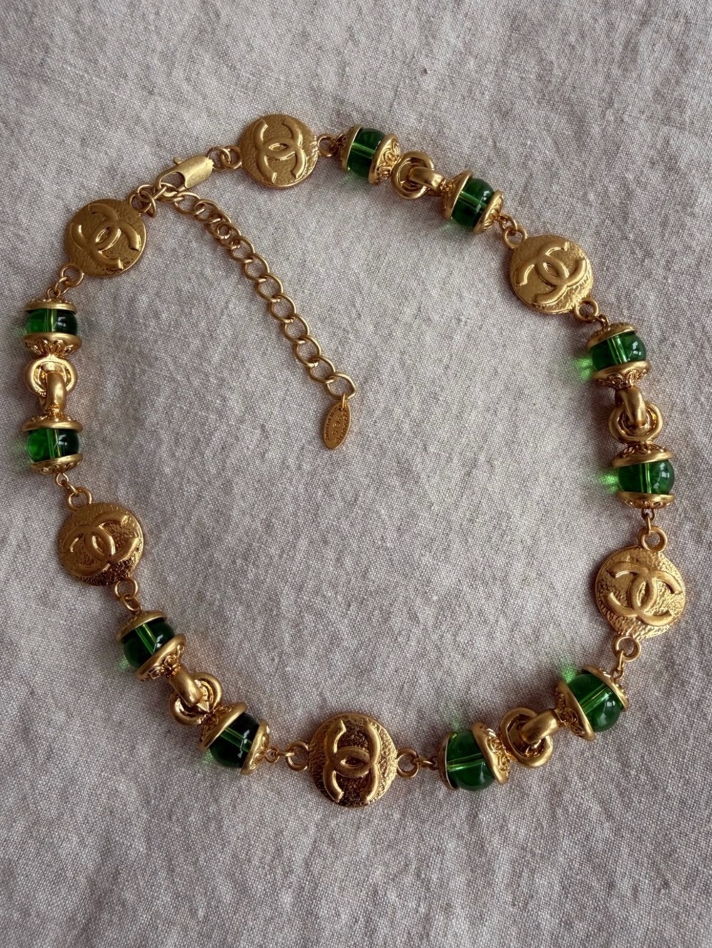 Chanel Gold & Green Coin Medallion Necklace